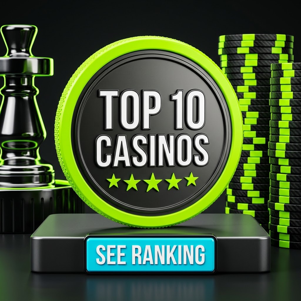 Top 10 casinos — neon medallion with chess piece and poker chips